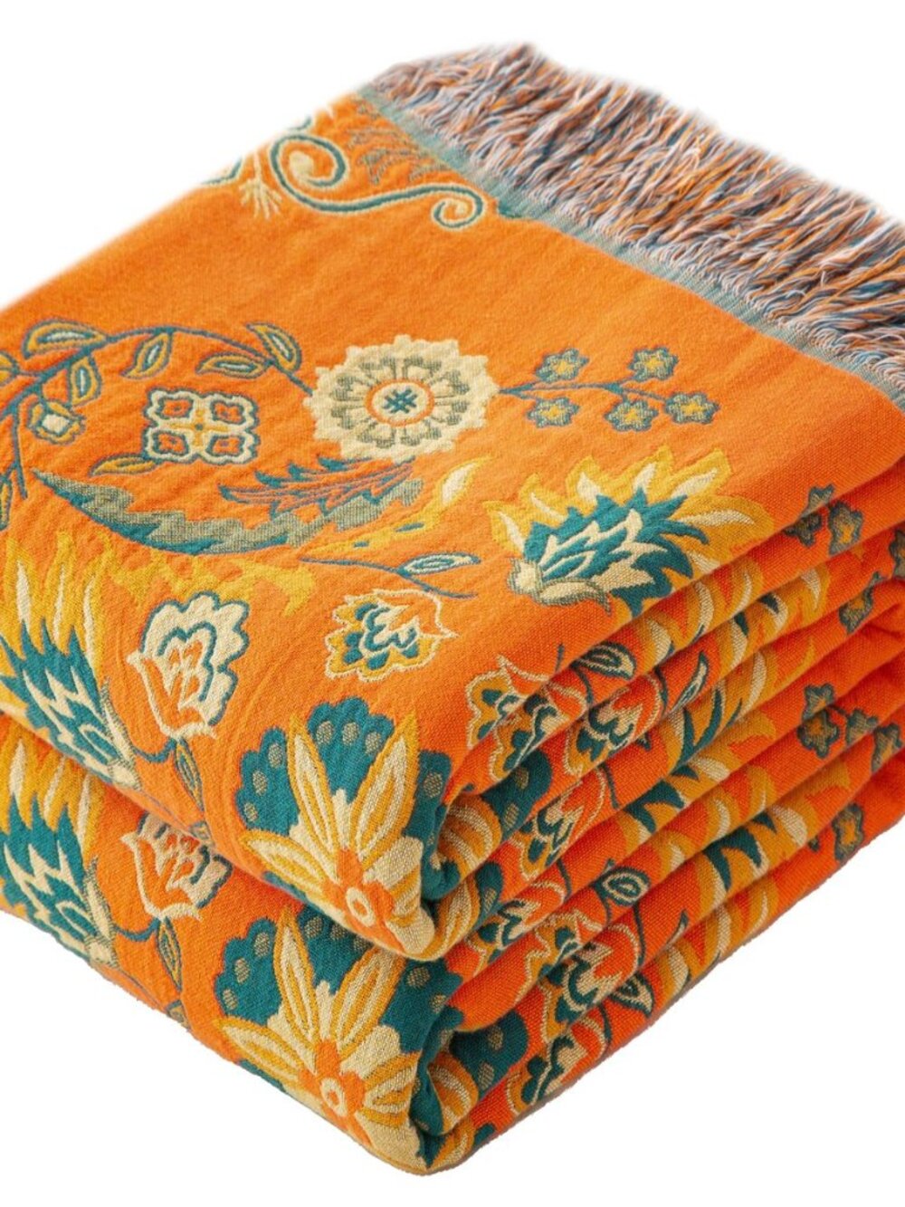 Boho Throw Blanket Twin Size, Soft Cozy Cotton Muslin Quilt Blanket for Bed